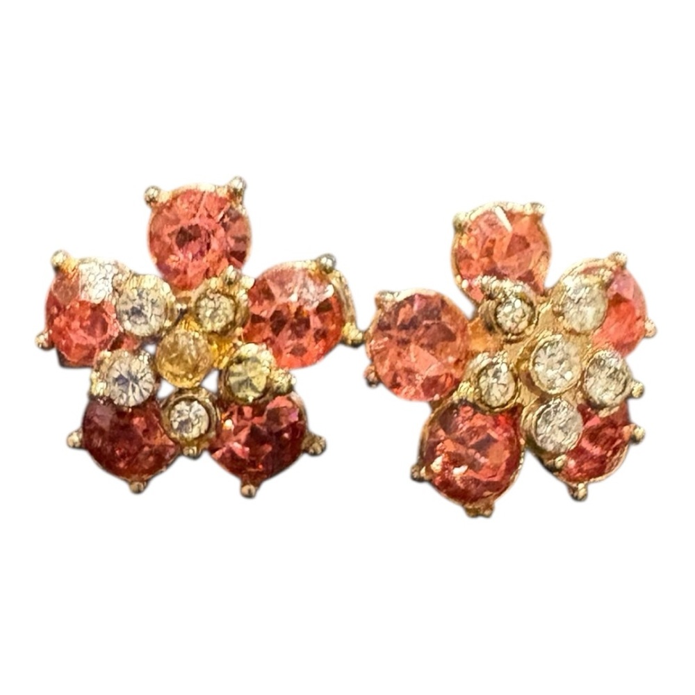 NEMO Vintage Pink Rhinestone Flower Earrings – Screwback Gold Tone JB7
